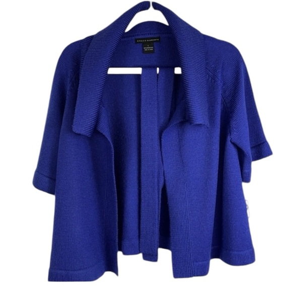 Grace Elements flared merino wool 3/4 sleeve cardigan belt closure Sz L - Picture 1 of 10